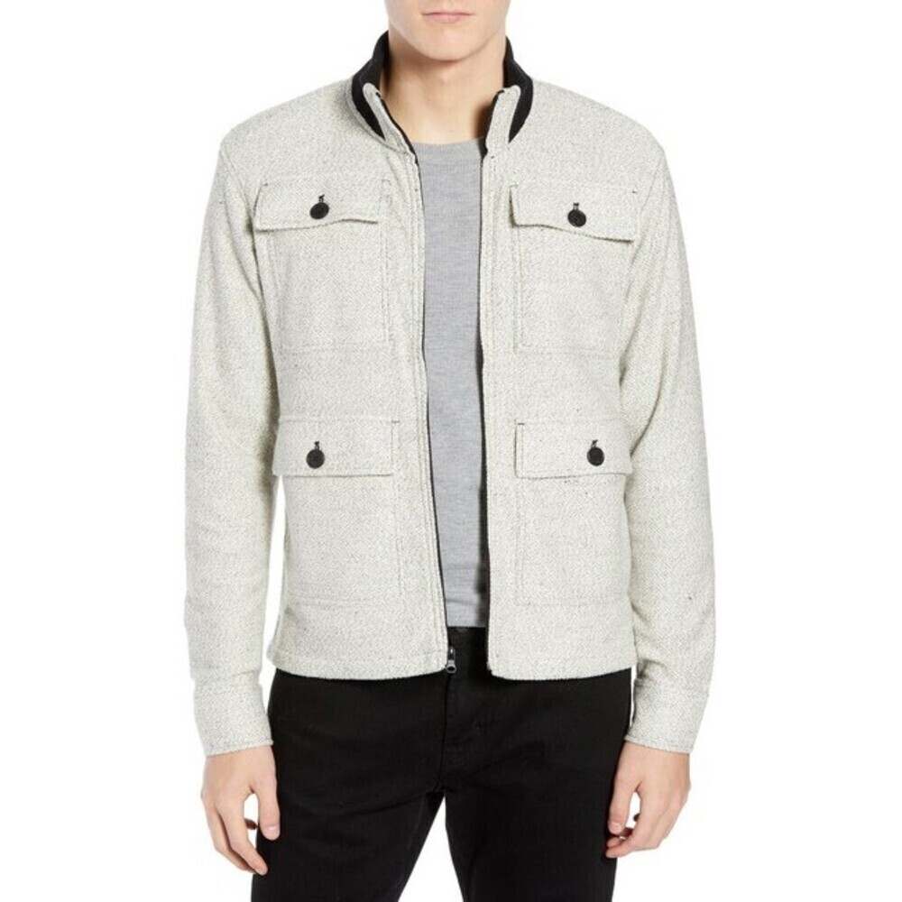 Tunellus Men's Full Zip Sweater Jacket 4 Pocket Jacket In Cream Size L $170